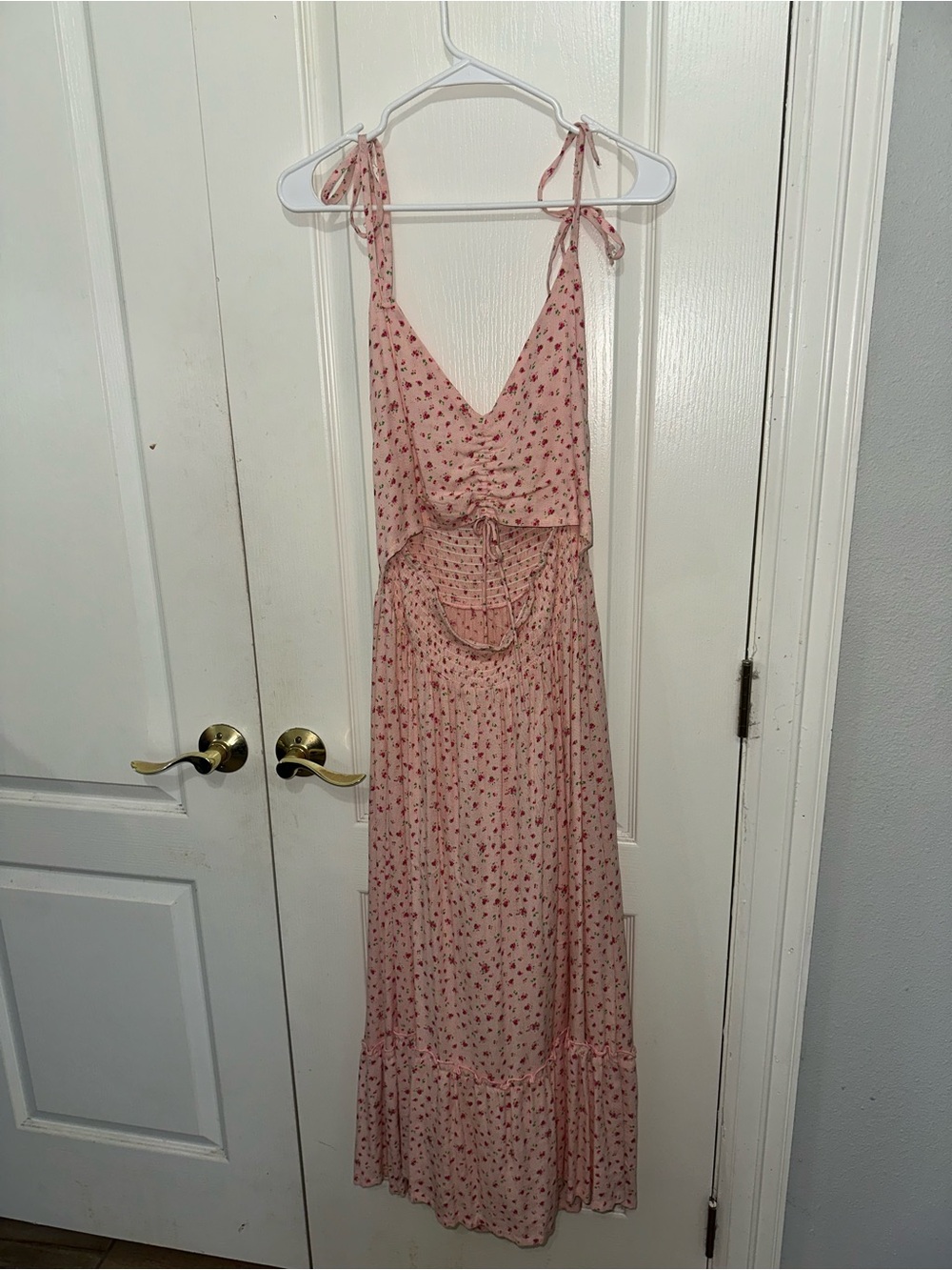 Vanilla Star Blush Pink Floral Tie-Strap Maxi Dress
